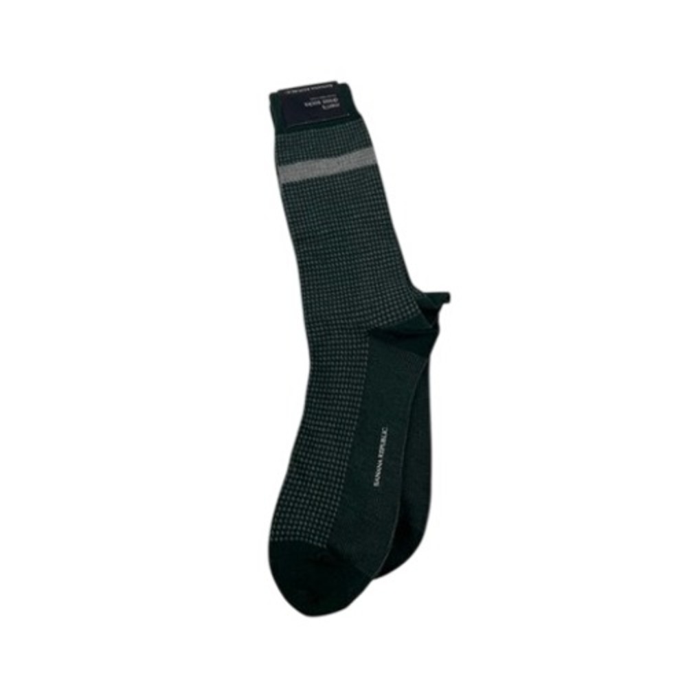 Banana Republic Calvin Klein Dress Socks Mens OS Green Houndstooth Striped 2pk
